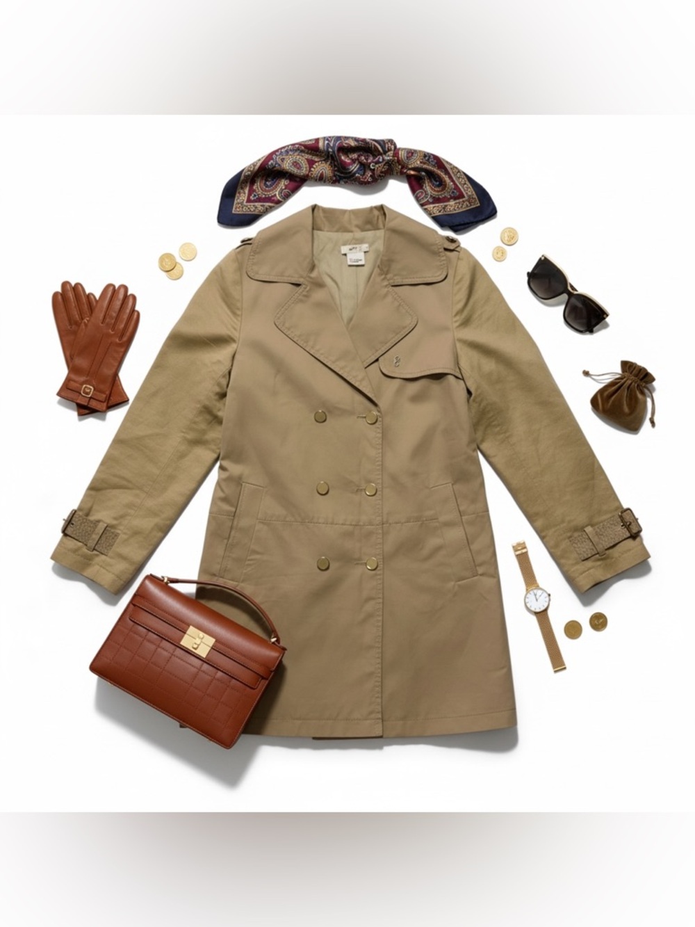 Chloe Double-Breasted Animal Accent Trench Coat